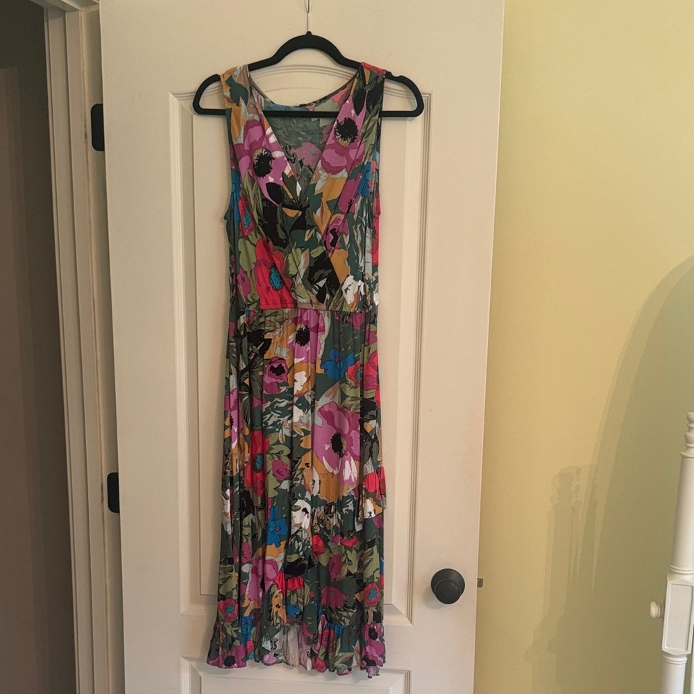 Tracy Reese for Anthropologie Floral Midi Dress in Green and Pink